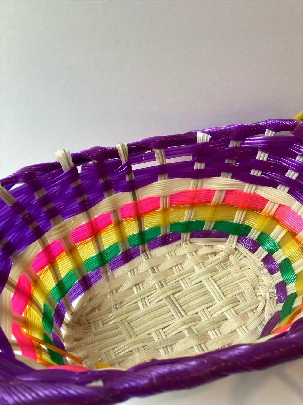 Vintage Easter Basket Set of 2 Pastel Plastic Vinyl Woven Ribbon 80s 90s Y2K VTG